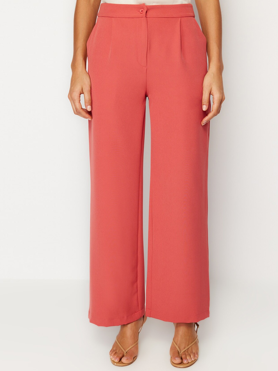 

Trendyol Women Mid-Rise Parallel Trousers, Red