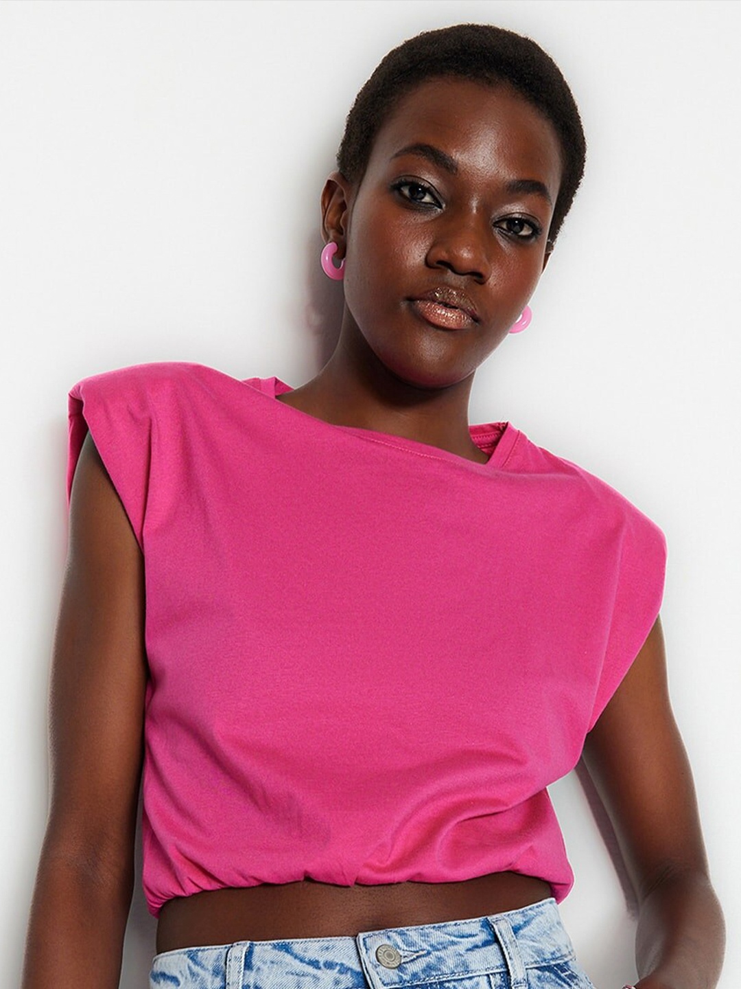 

Trendyol Round Neck Cap Sleeves Cotton T-shirt, Na