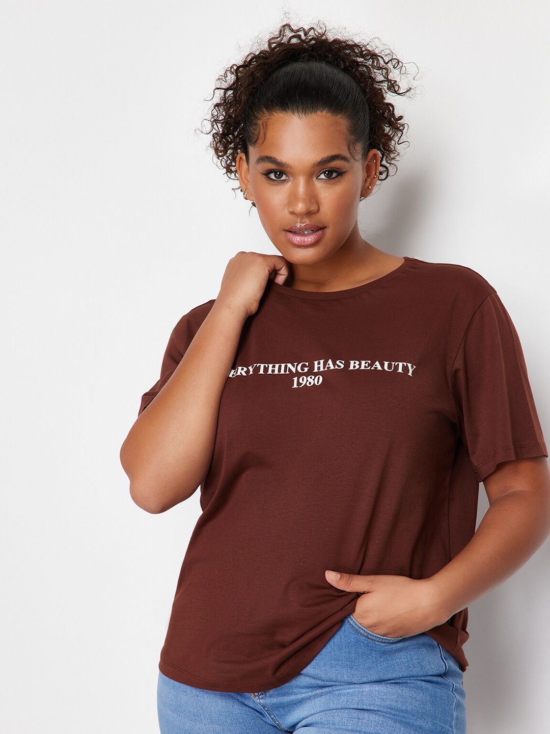 

Trendyol Typography Cotton T-shirt, Brown
