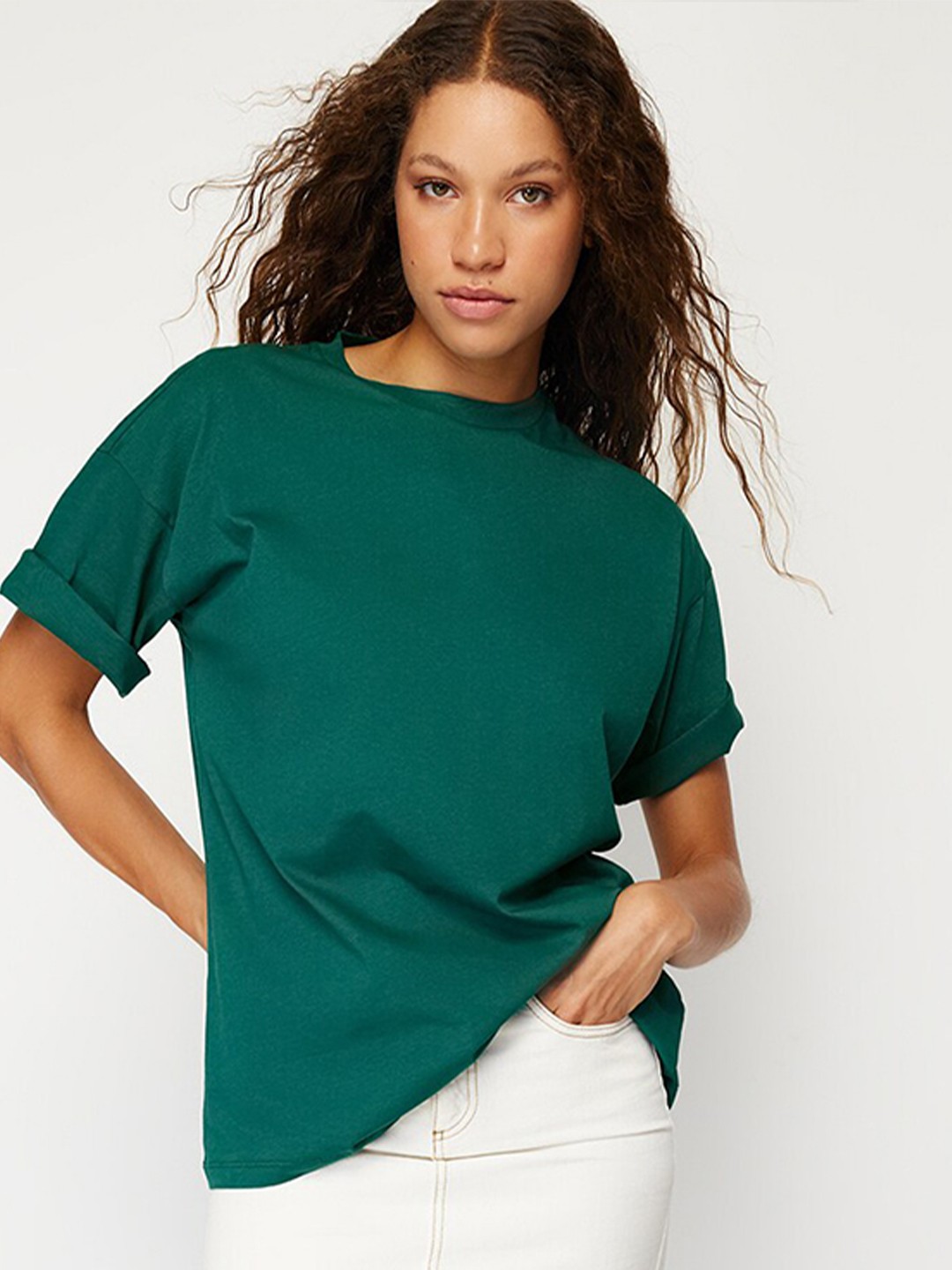 

Trendyol Round Neck Short Sleeves Cotton T-shirt, Green