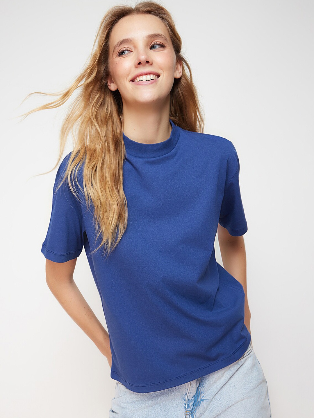 

Trendyol Round Neck Cotton T-shirt, Blue