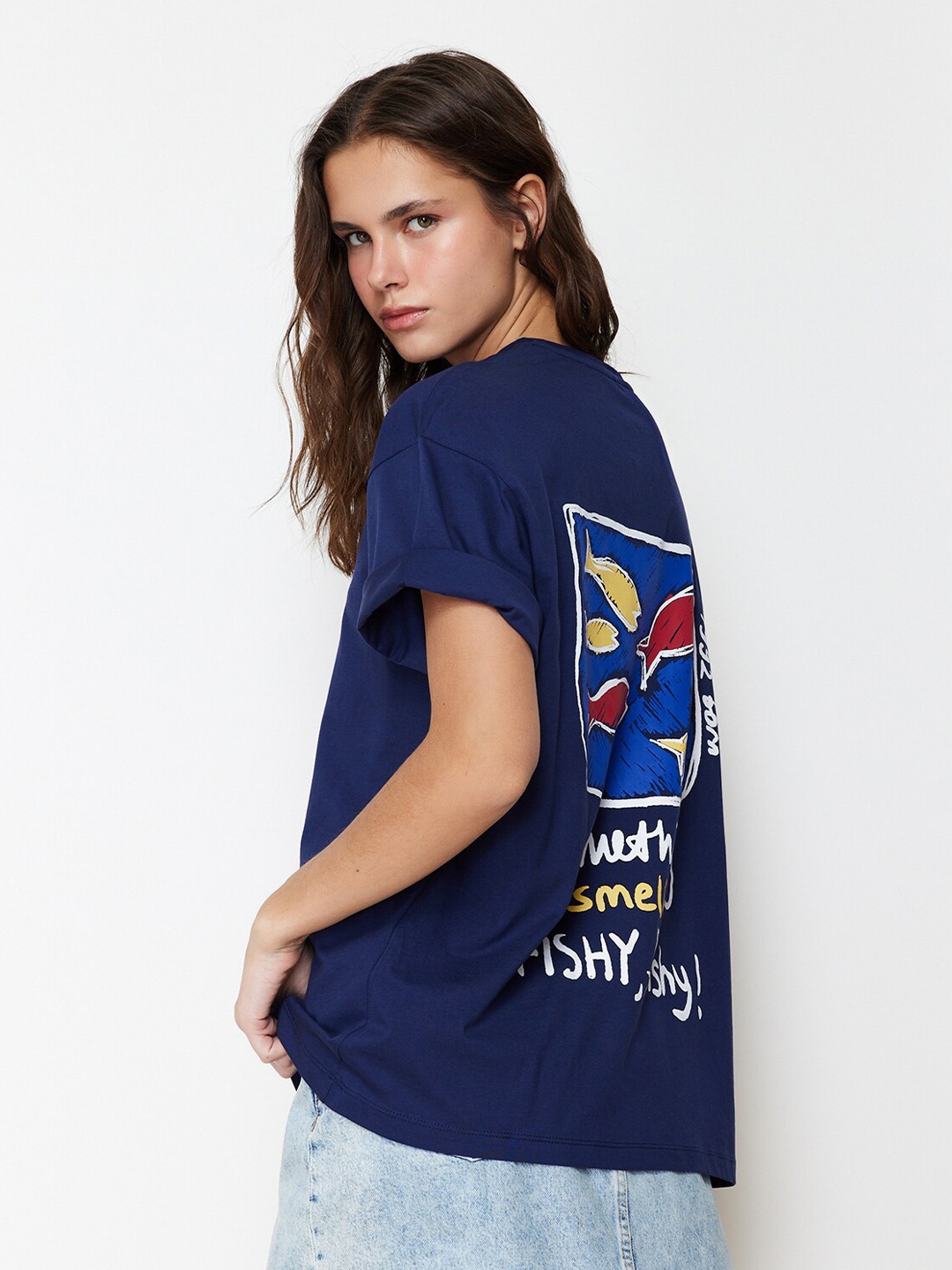 

Trendyol Printed Round Neck Cotton T-shirt, Na