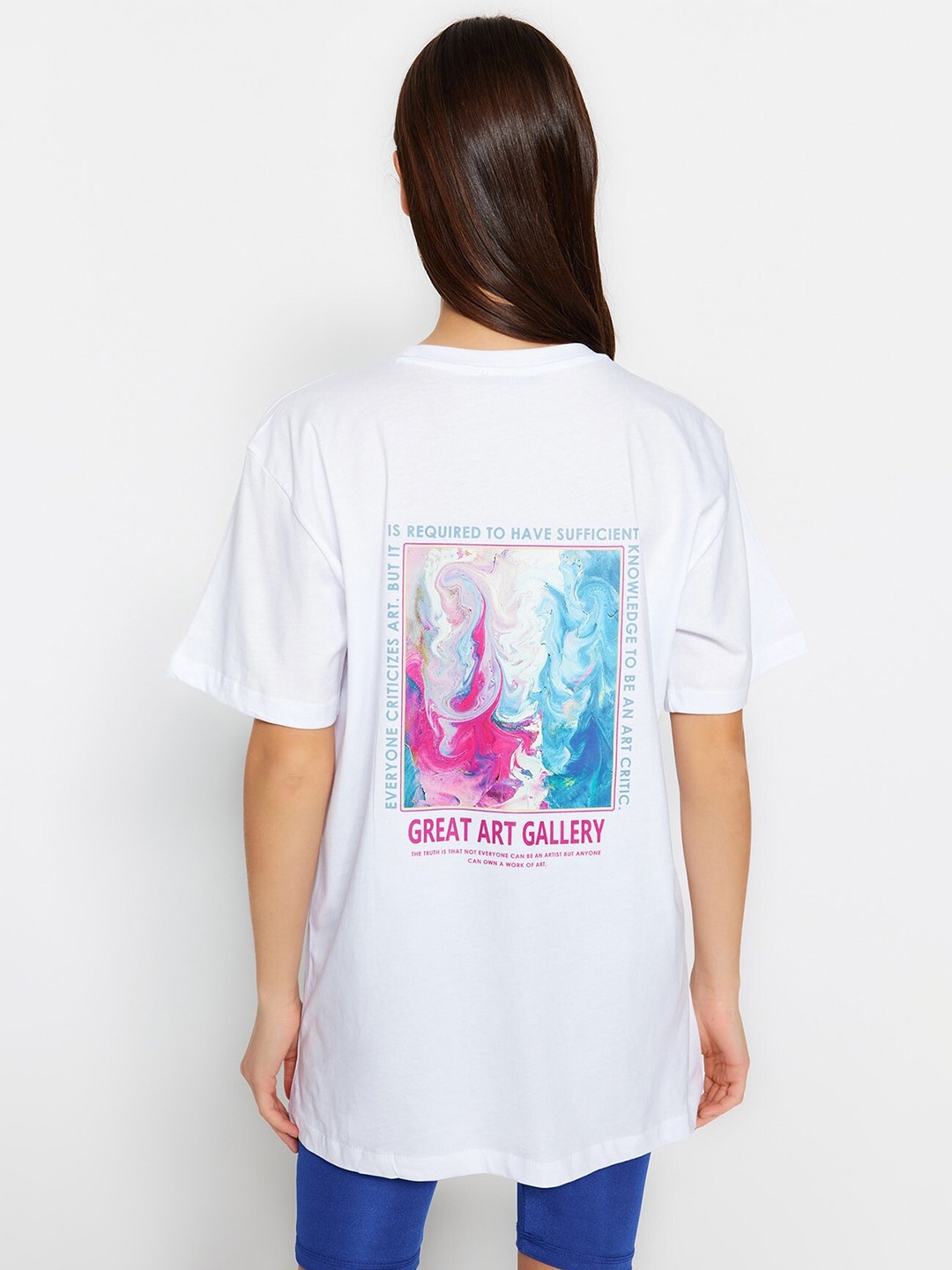 

Trendyol Printed Round Neck Drop-Shoulder Sleeves Oversized T-shirt, Na