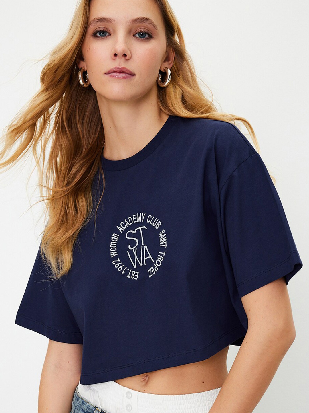 Trendyol Women Typography Pockets T-shirt, Na