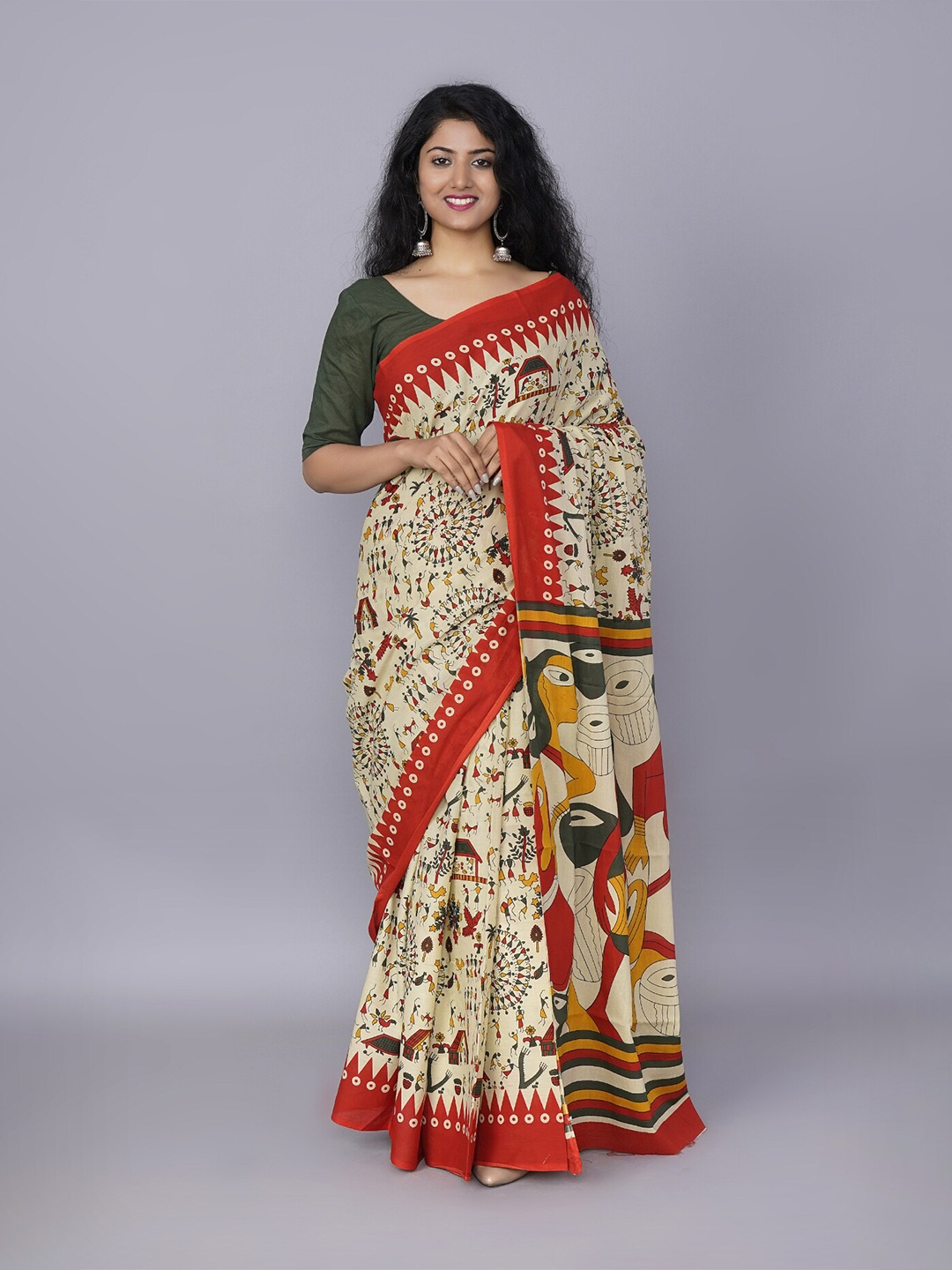

GK FASHION Block Print Pure Cotton Saree, Red