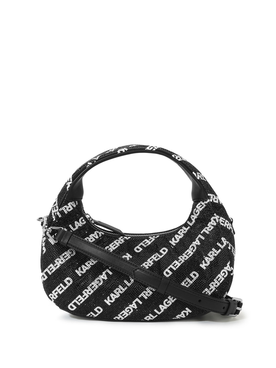 

Karl Lagerfeld Typography Printed Structured Hobo Bag, Black