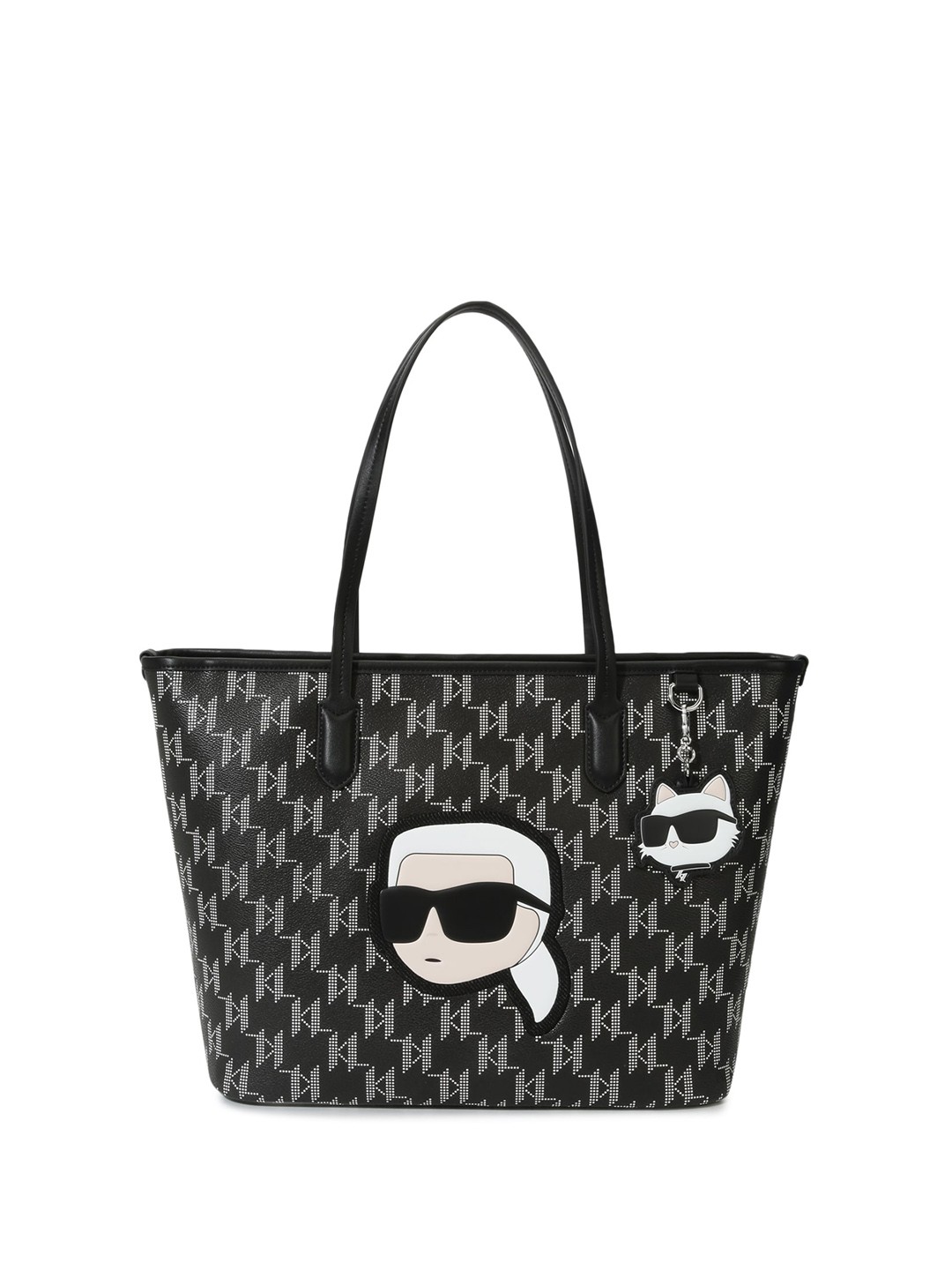 

Karl Lagerfeld Geometric Printed Structured Leather Shoulder Bag, Black