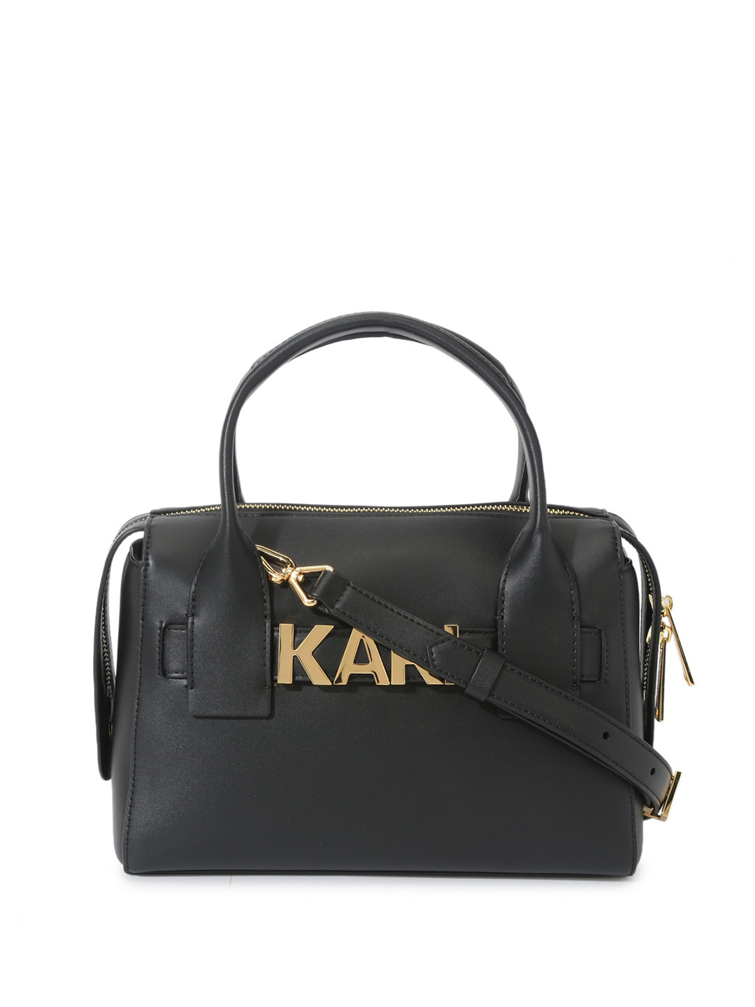 

Karl Lagerfeld Typography Printed PU Structured Handheld Bag, Black