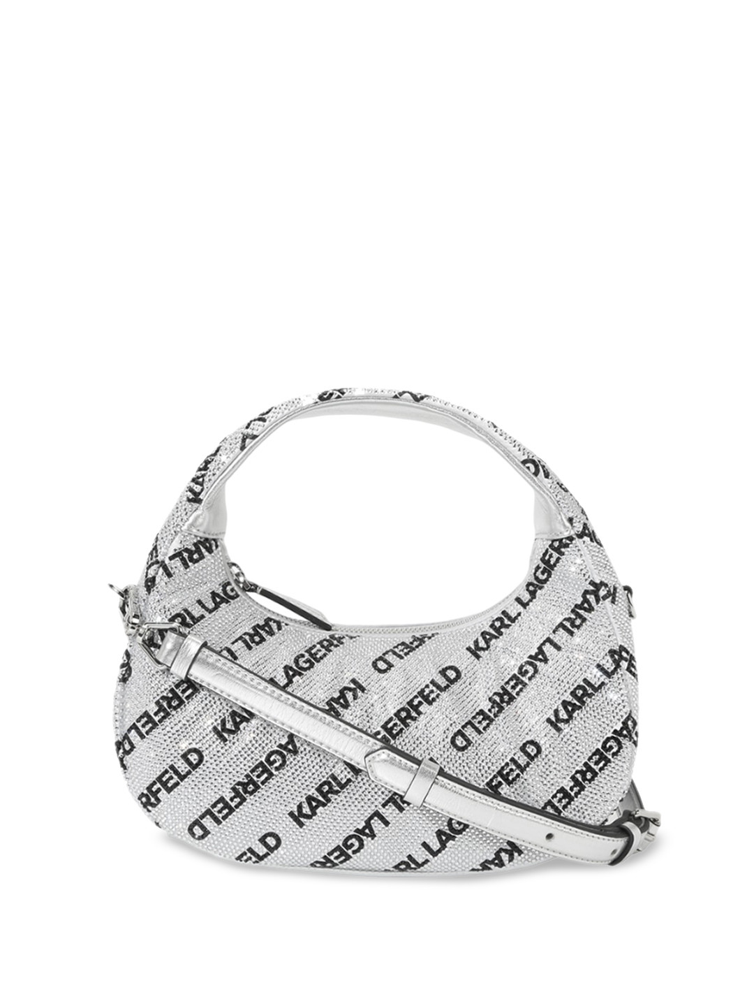 

Karl Lagerfeld Embellished PU Structured Hobo Bag, Silver