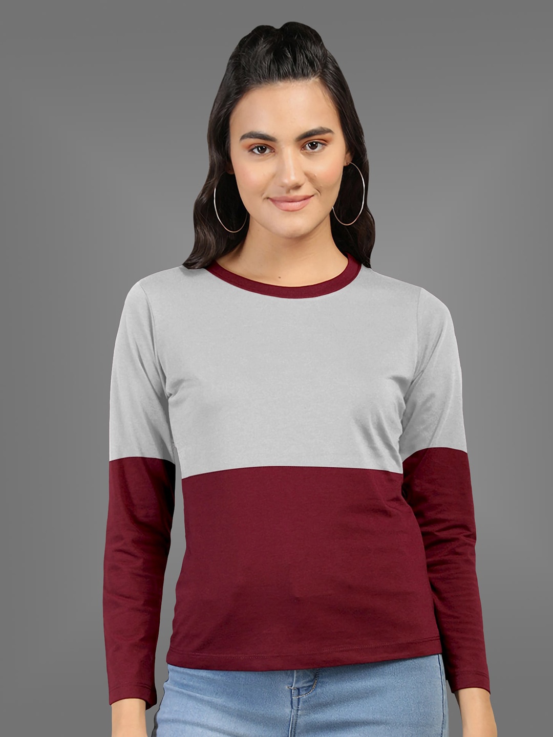 

BAESD Colourblocked Cotton Round Neck T-shirt, Maroon