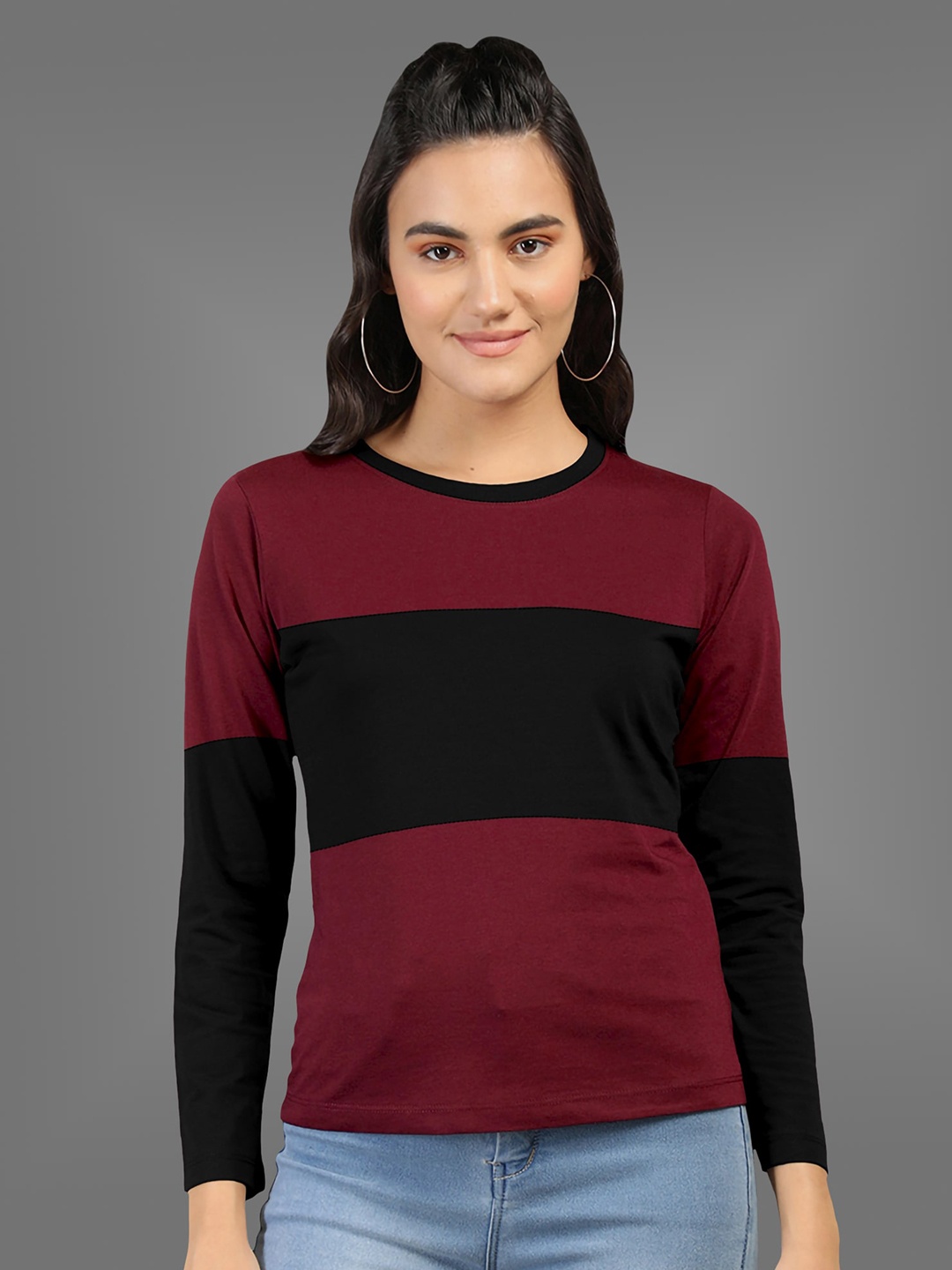 

BAESD Colourblocked Cotton Round Neck T-shirt, Maroon