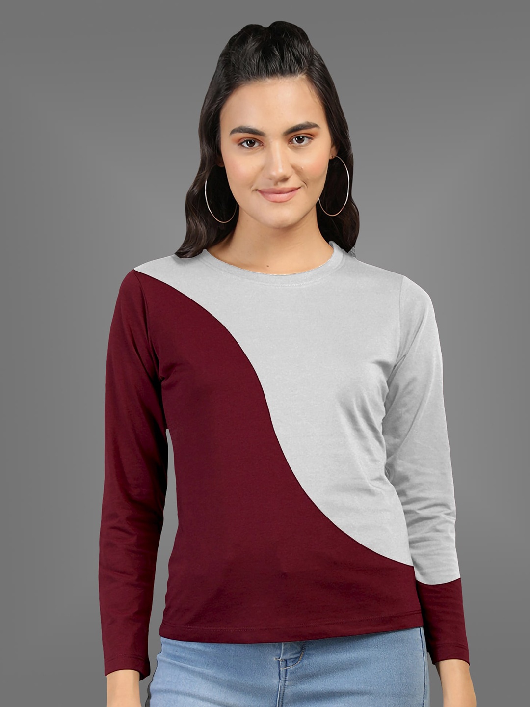 

BAESD Colourblocked Cotton Round Neck T-shirt, Maroon