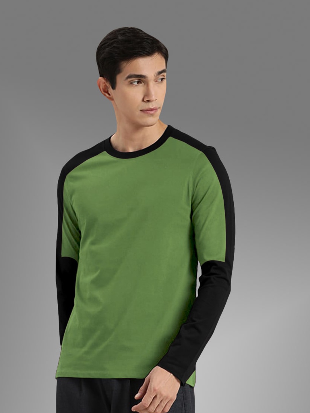 

BAESD Colourblocked Round Neck Cotton T-shirt, Sea green