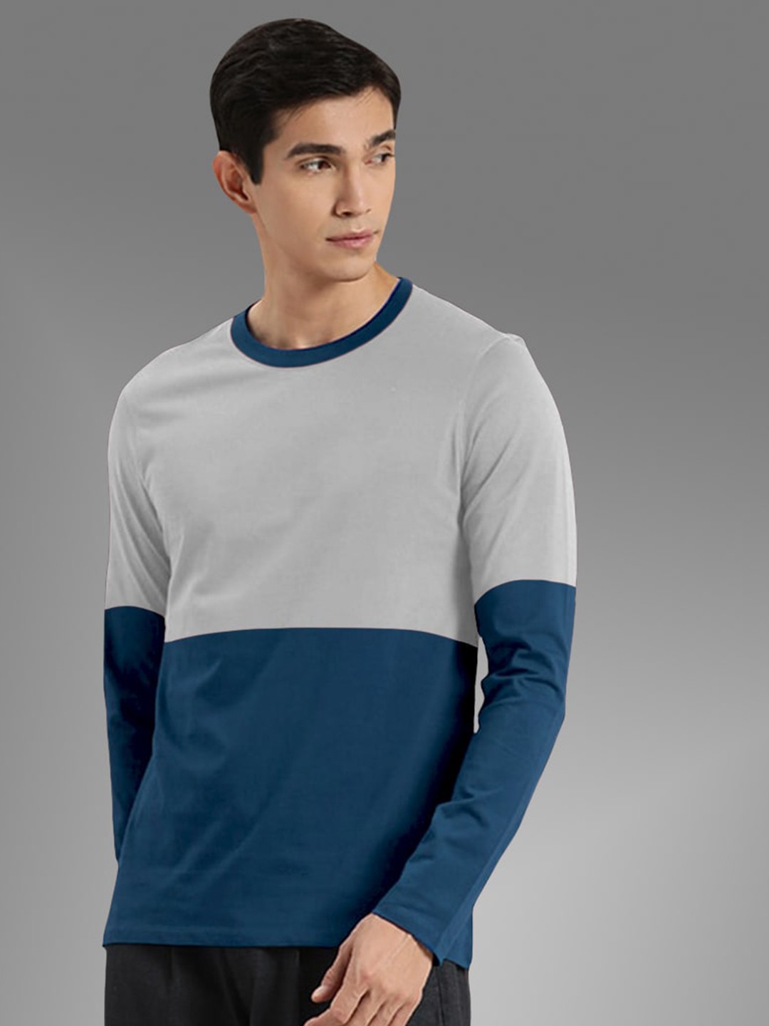 

BAESD Colourblocked Cotton Round Neck T-shirt, Blue