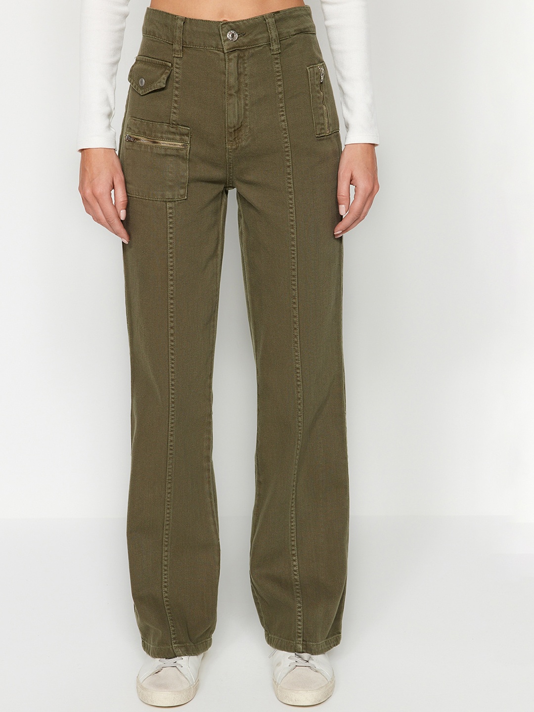 

Trendyol Women Mid Rise Straight Fit Jeans, Green