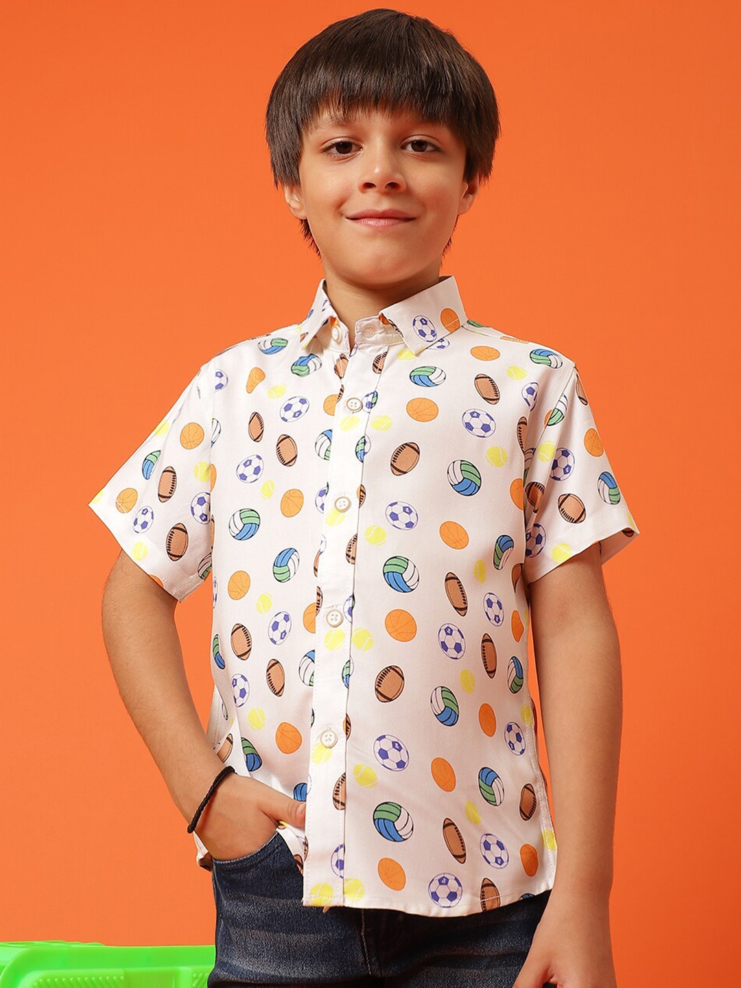 

TALES & STORIES Boys Conversational Printed Casual Shirt, Off white