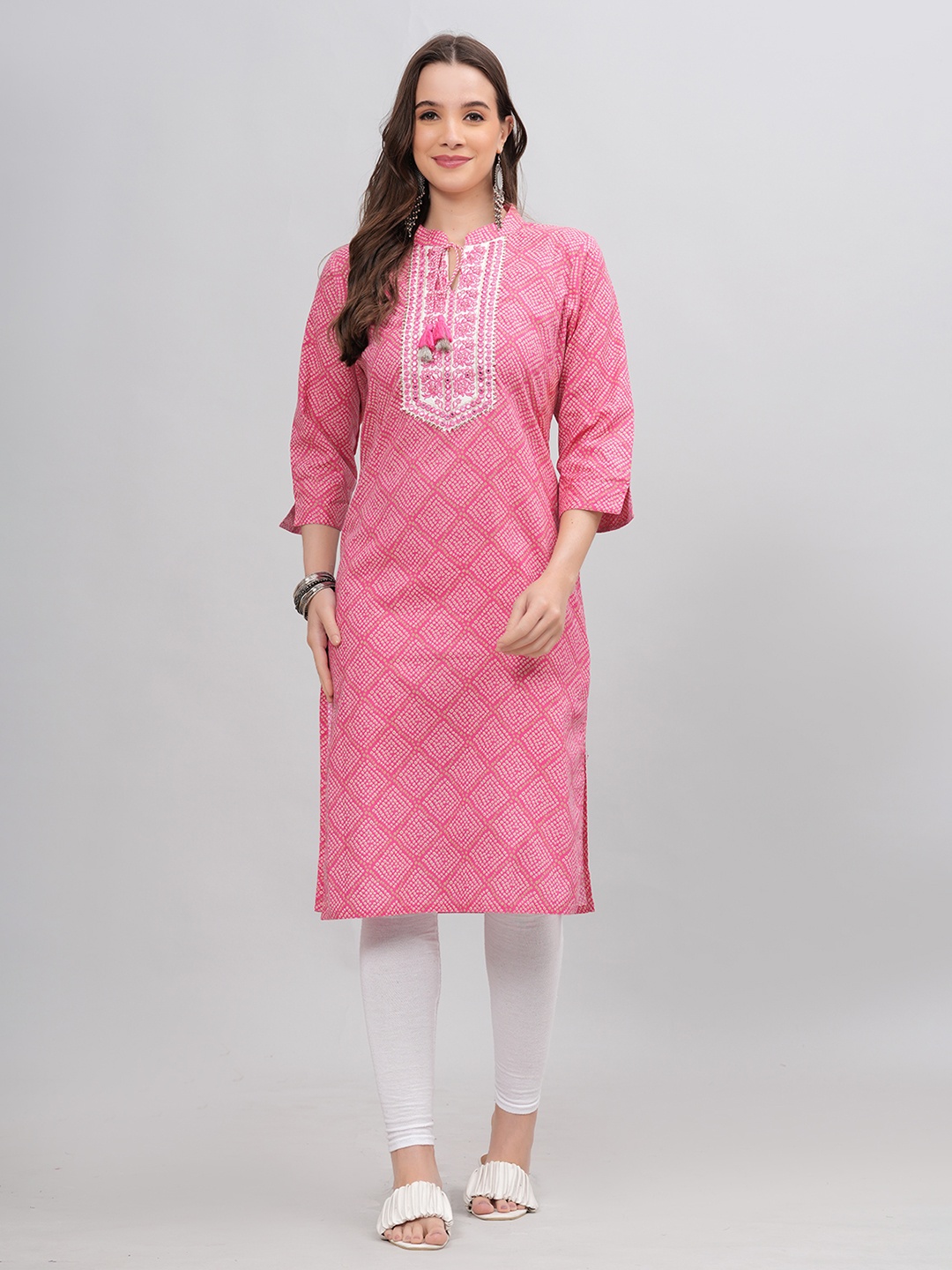 

JC4U Women Geometric Thread Work Kurta, Pink