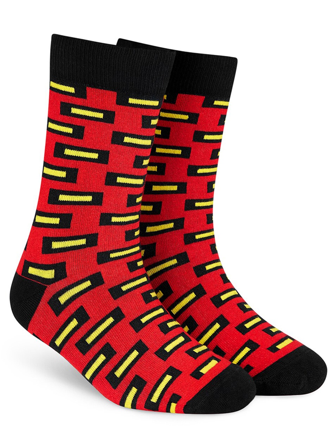 

Dynamocks Unisex Patterned Anti-Microbial Calf-Length Socks, Red