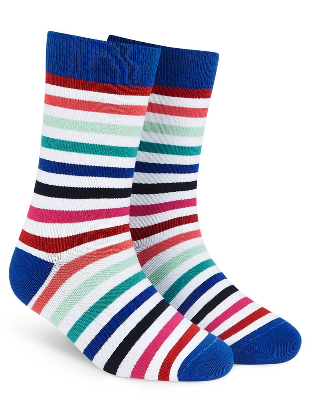 

Dynamocks Striped Anti-Microbial Calf Length Socks, White