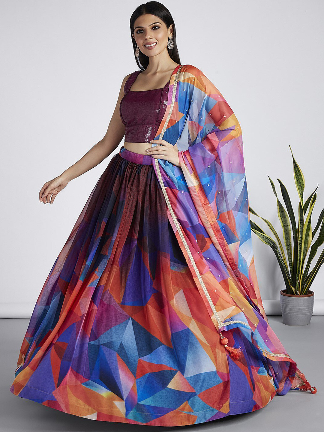 

panchhi Embroidered Sequinned Semi-Stitched Lehenga & Unstitched Blouse With Dupatta, Burgundy