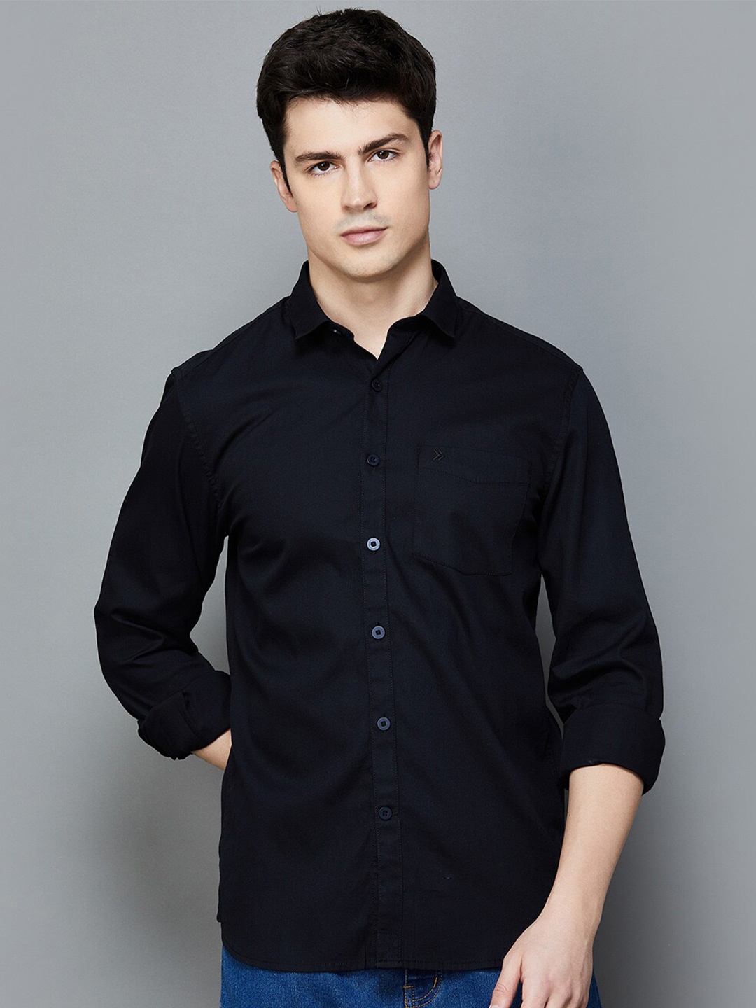 

CODE by Lifestyle Slim Fit Spread Collar Long Sleeves Cotton Casual Shirt, Black