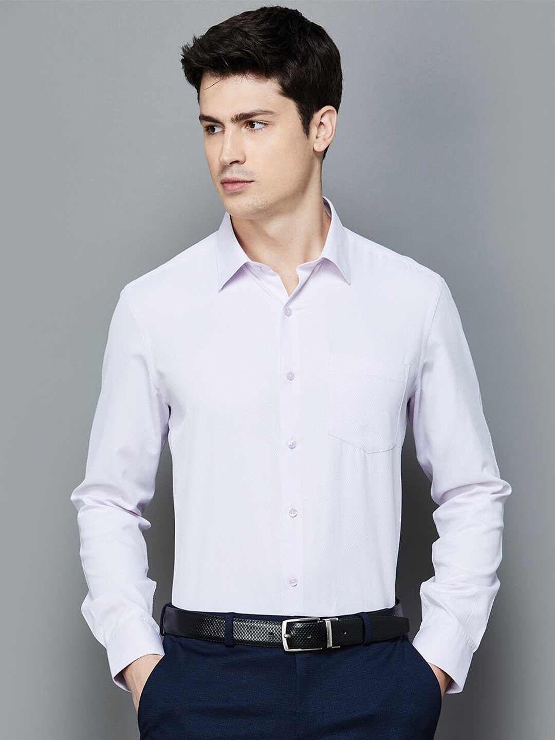 

CODE by Lifestyle Spread Collar Long Sleeves Cotton Formal Shirt, Purple