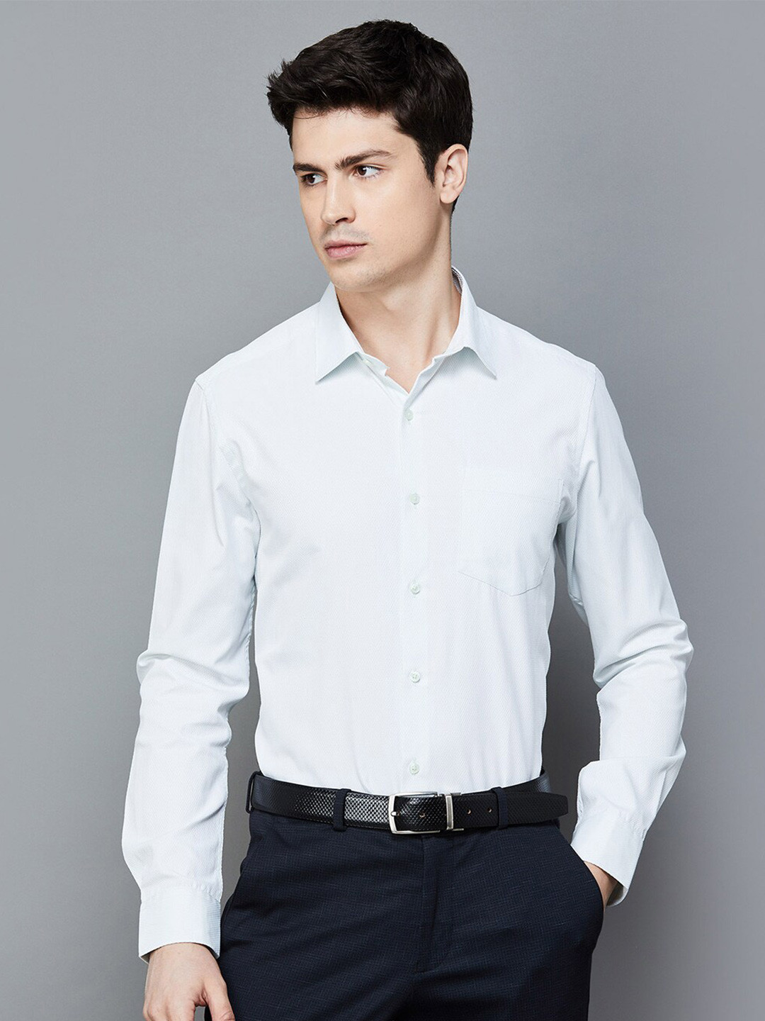 

CODE by Lifestyle Spread Collar Long Sleeves Cotton Formal Shirt, Green