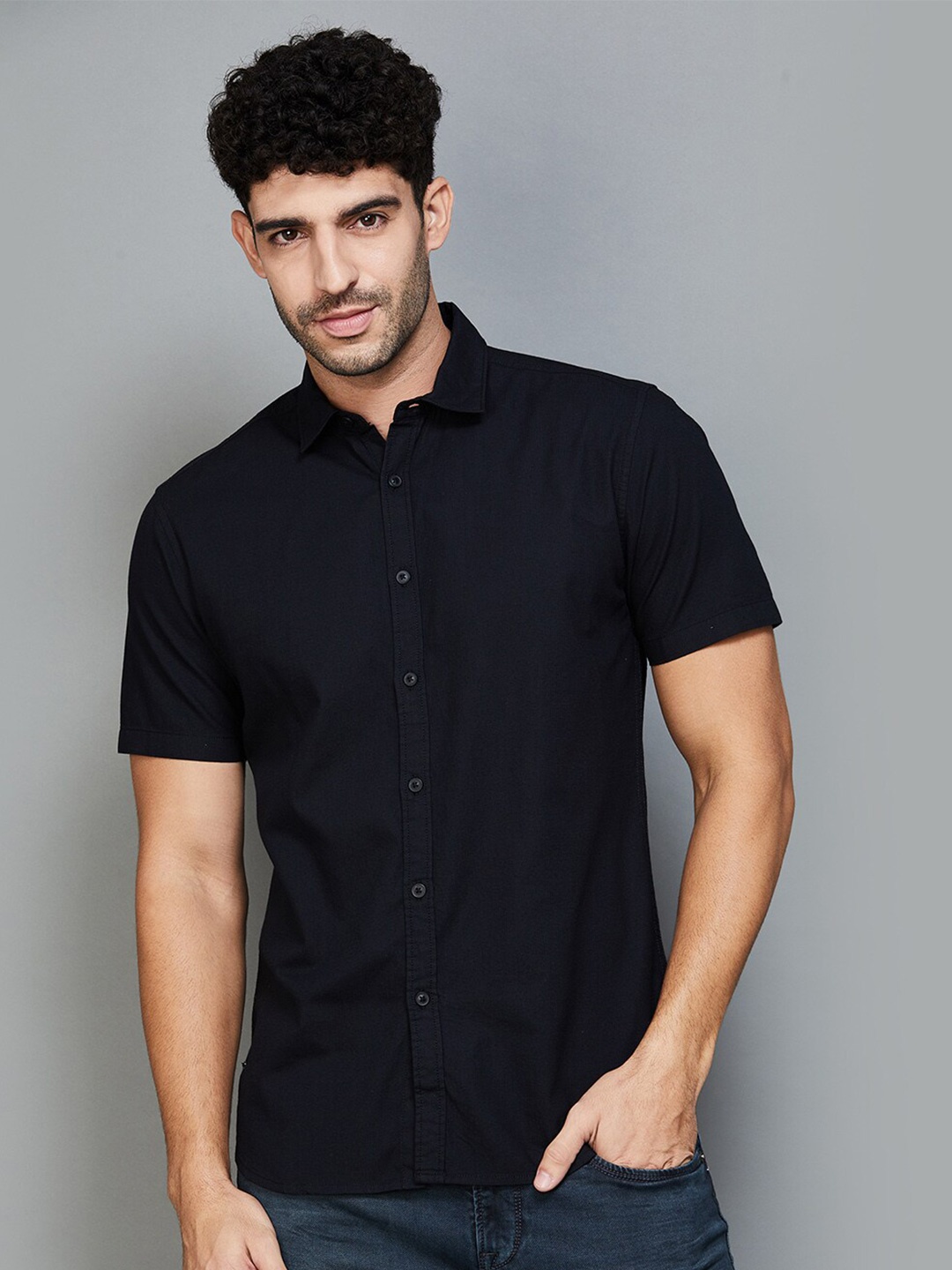 

Forca by Lifestyle Spread Collar Cotton Casual Shirt, Black