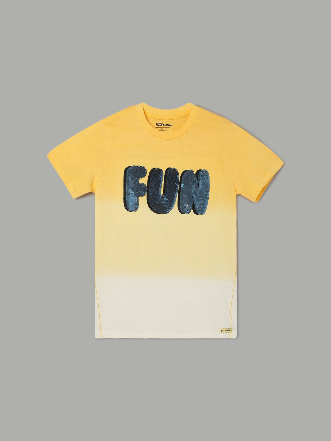 

Fame Forever by Lifestyle Boys Colourblocked Embellished Cotton T-shirt, Yellow
