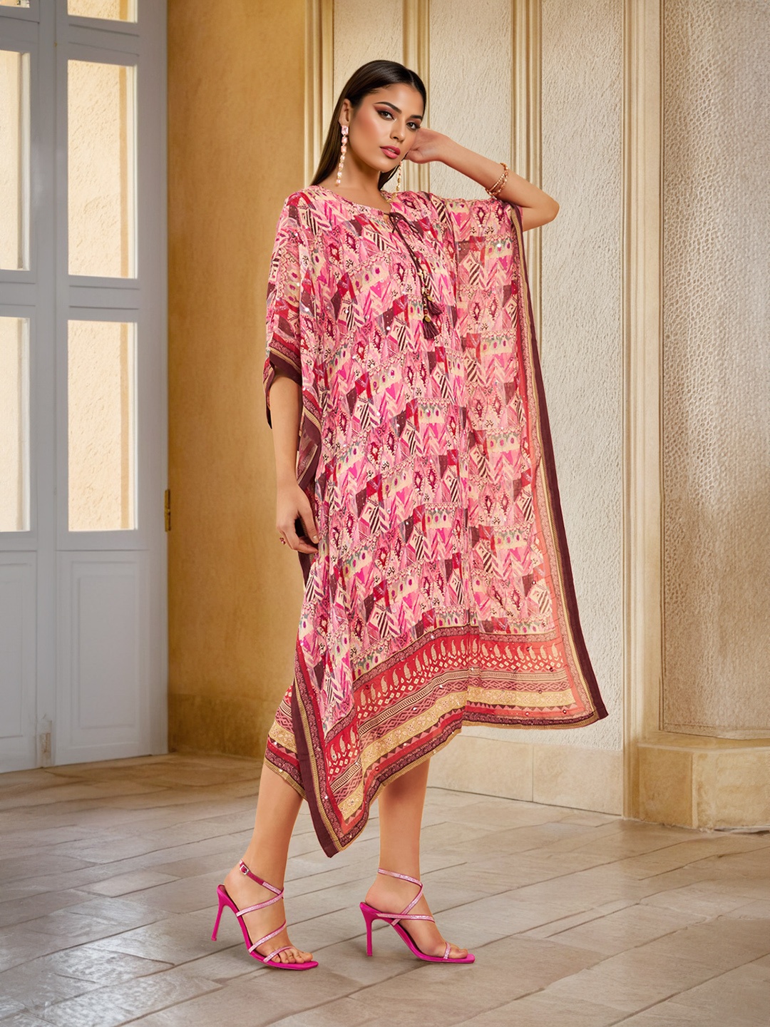 

Soch Printed Kaftan Ethnic Dress, Pink