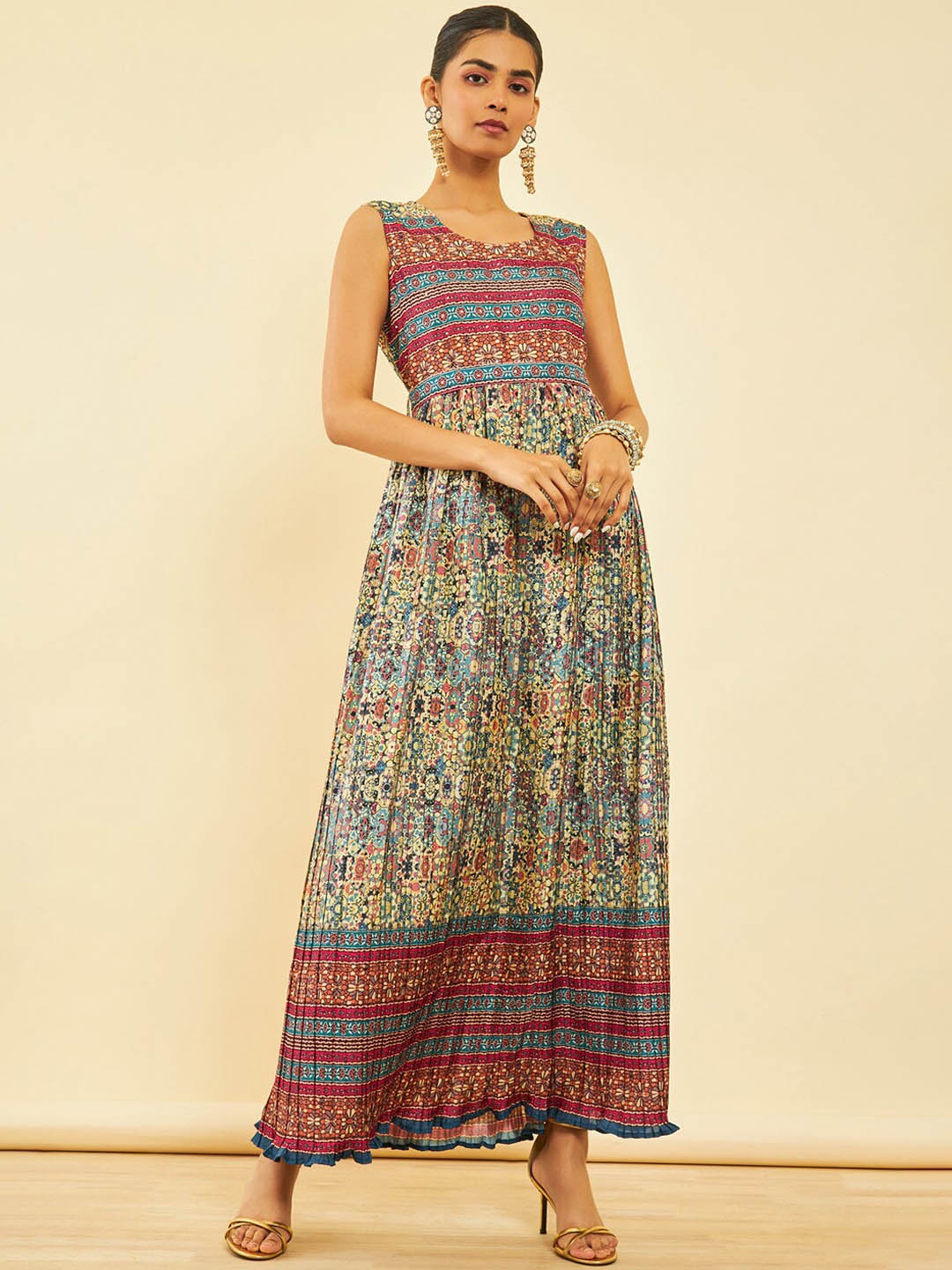 

Soch Printed Maxi Ethnic Dress, Beige