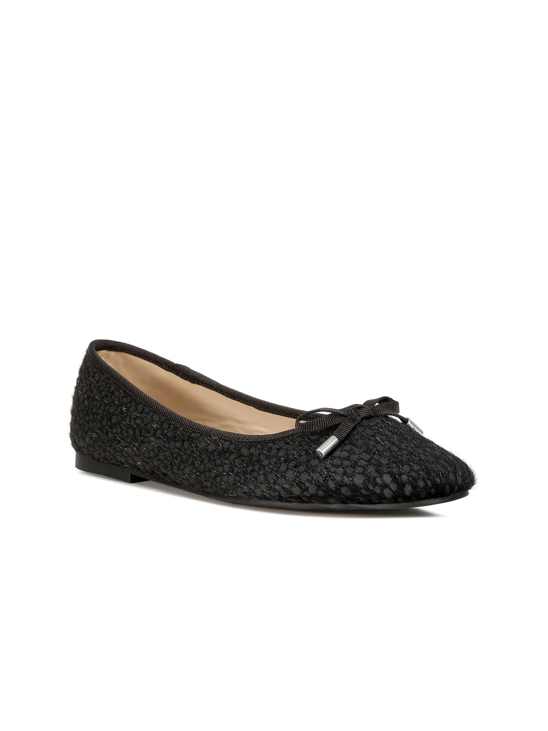 

London Rag Textured Round Toe Bows Ballerinas, Black