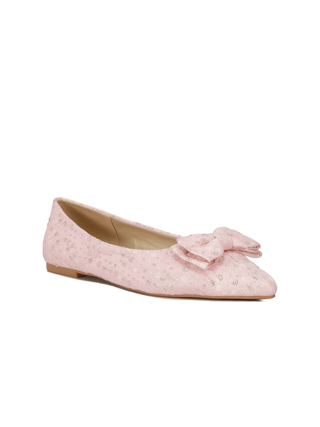 

London Rag Textured Round Toe Bows Ballerinas, Pink