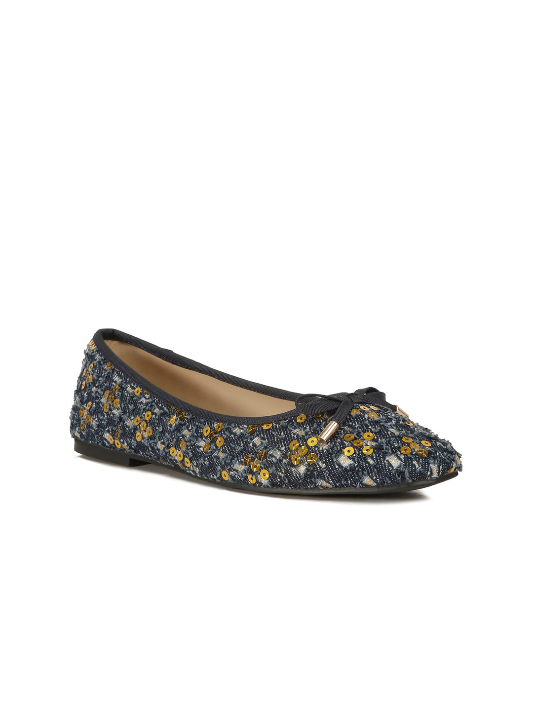 

London Rag Embellished Round Toe Bows Ballerinas, Gold