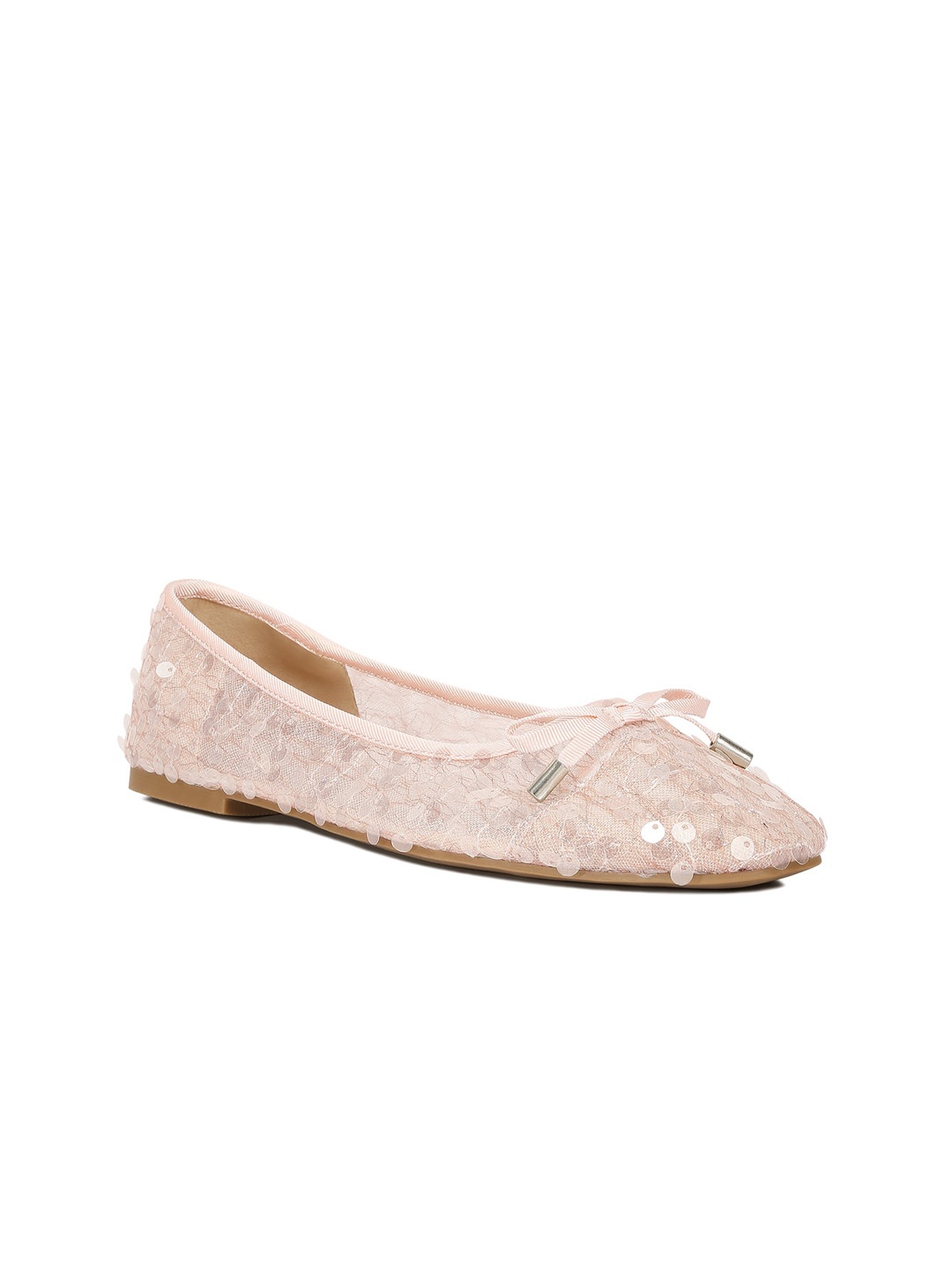 

London Rag Embellished Round Toe Bows Ballerinas, Pink