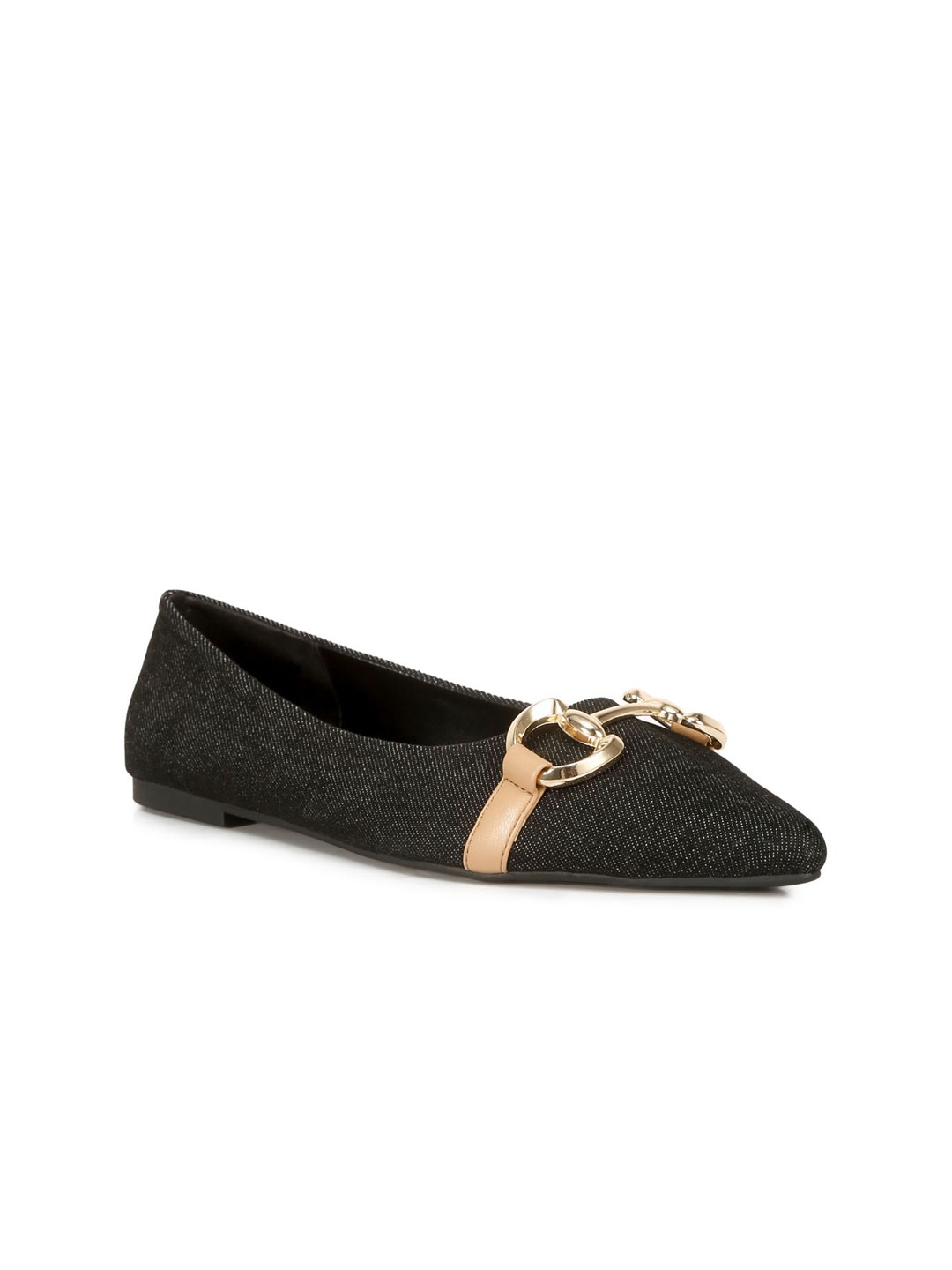 

London Rag Textured Round Toe Buckles Detail Ballerinas, Black