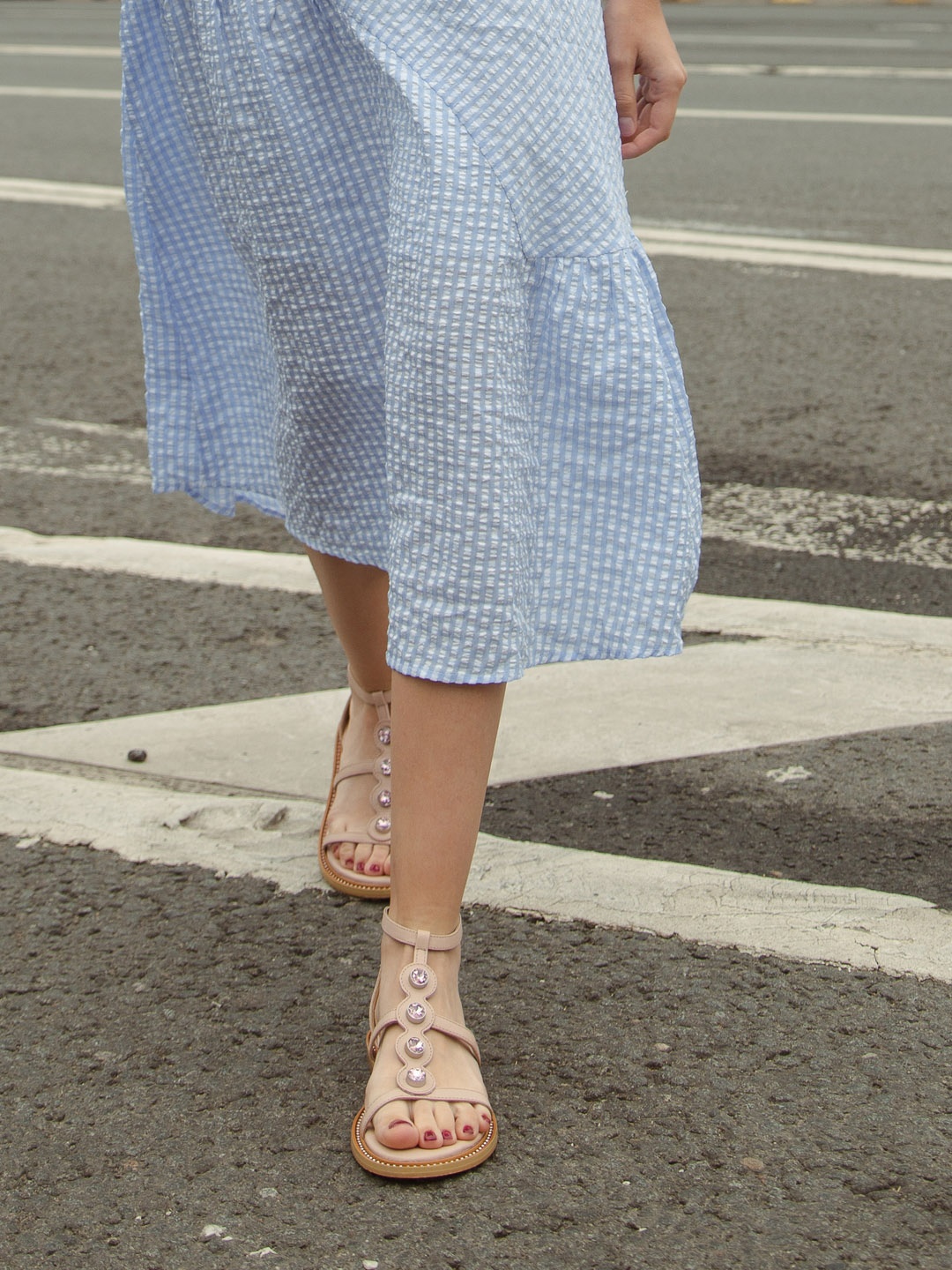 

Saint G Embellished Leather Open Toe Flats, Pink