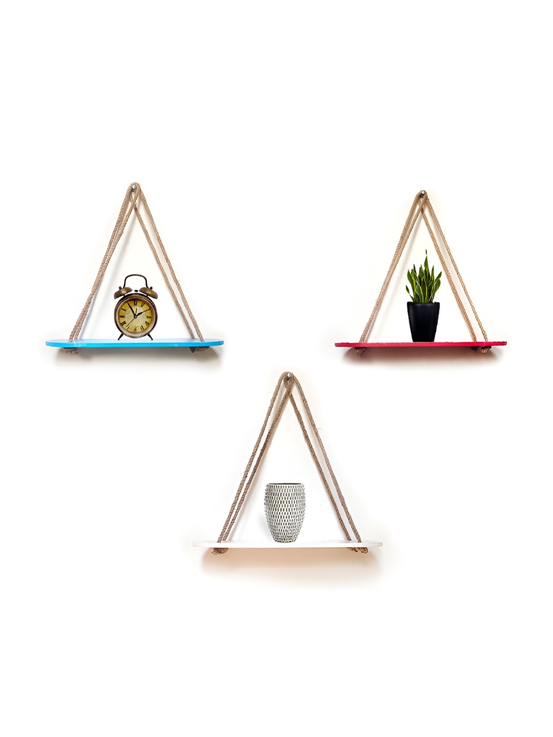 

VAH Kya Bat Hai !! Wooden Set of 3 Rectangular Wall Hanging Shelves, Blue
