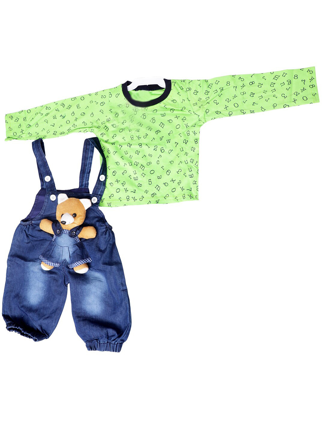 

BAESD Kids Printed Denim Pure Cotton Dungaree With T-Shirt, Green