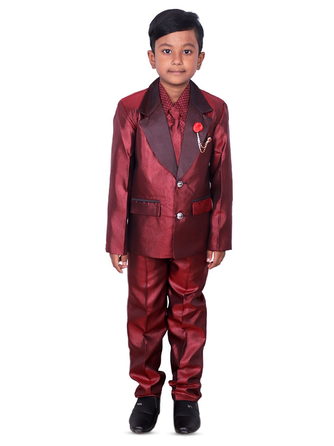 

BAESD Notched Lapel Long Sleeves 4 Piece Single-Breasted Suit, Maroon