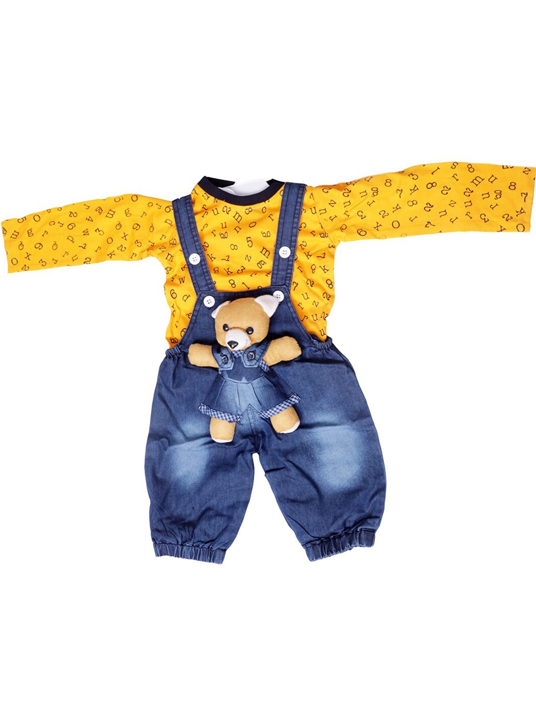 

BAESD Kids Printed Denim Cotton Dungaree With T-Shirt, Yellow