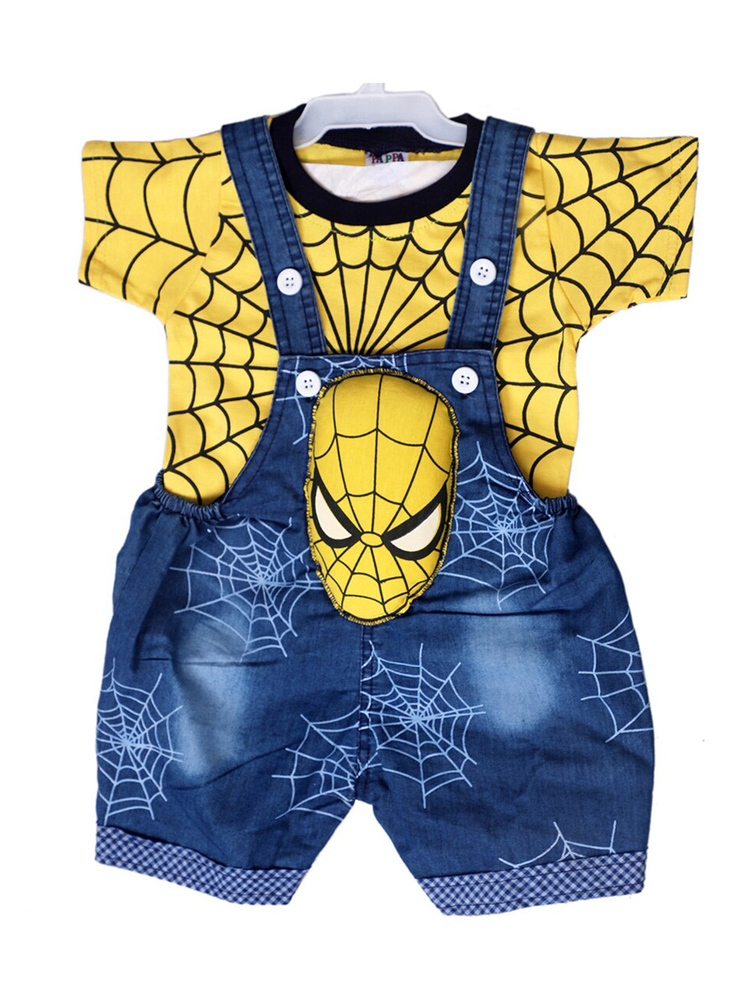 

BAESD Kids Spider Man Printed Pure Cotton Denim Dungaree With T-Shirt, Yellow