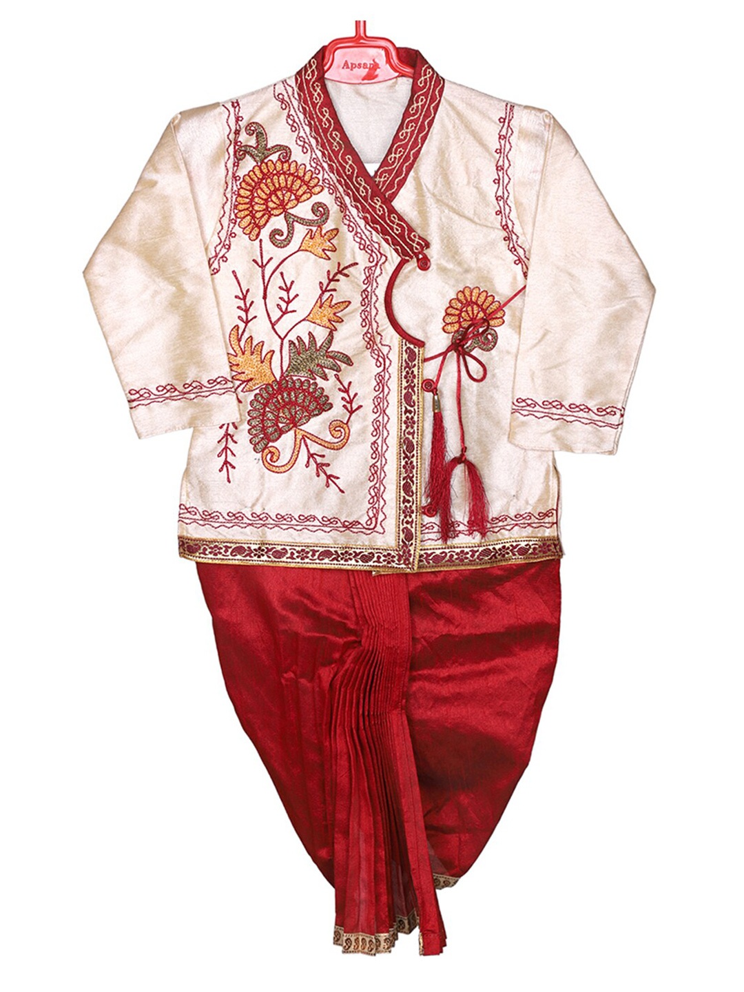

BAESD Infant Boys Ethnic Motifs Embroidered Angrakha Kurta With Dhoti Pant, Cream