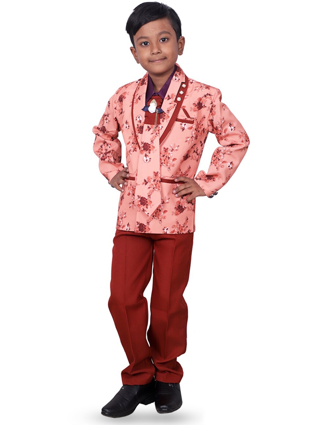 

BAESD Boys Printed 4 Piece Single-Breasted Party Suit, Peach