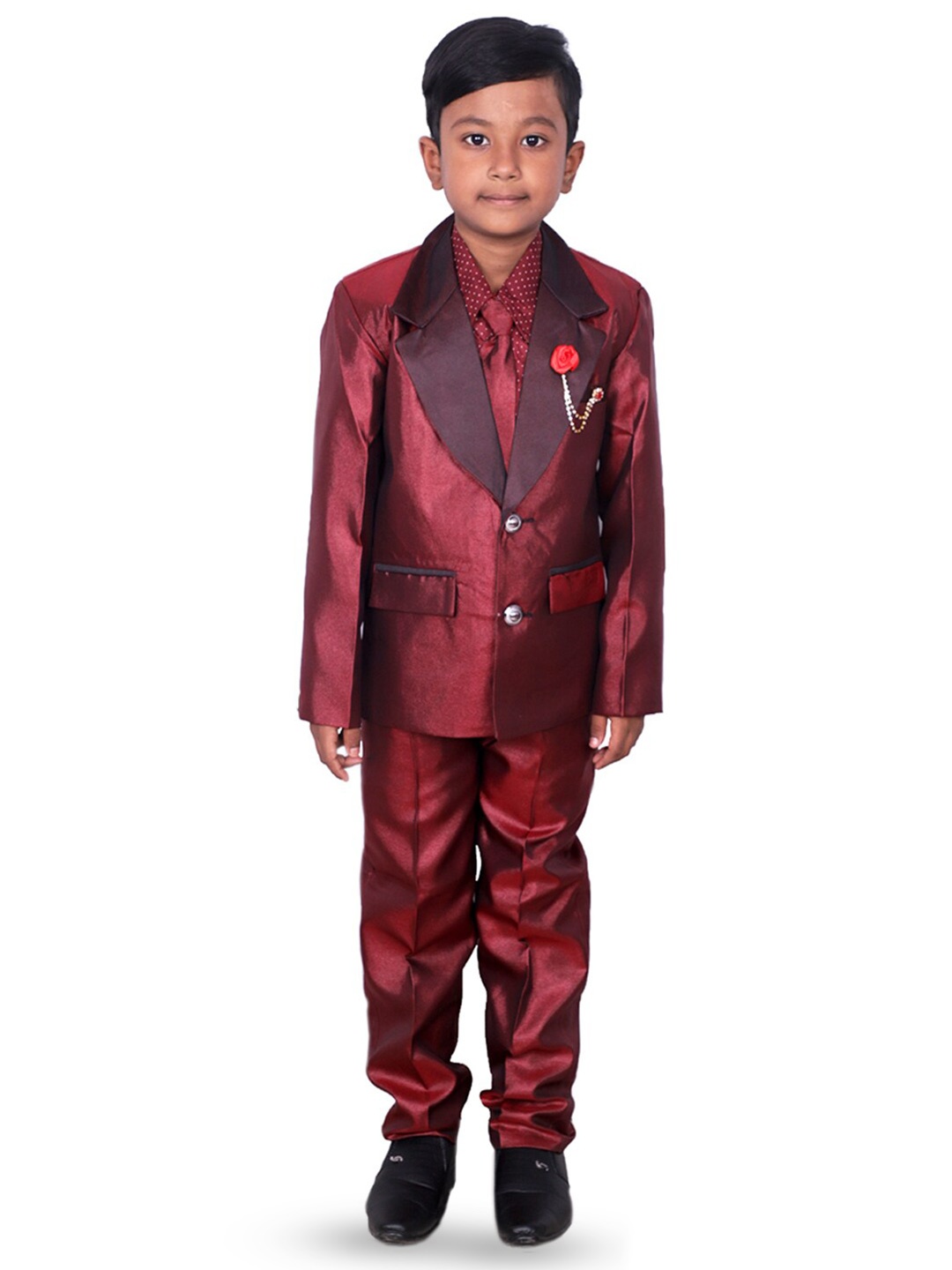 

BAESD Notched Lapel Long Sleeves 4 Piece Single-Breasted Suit, Maroon