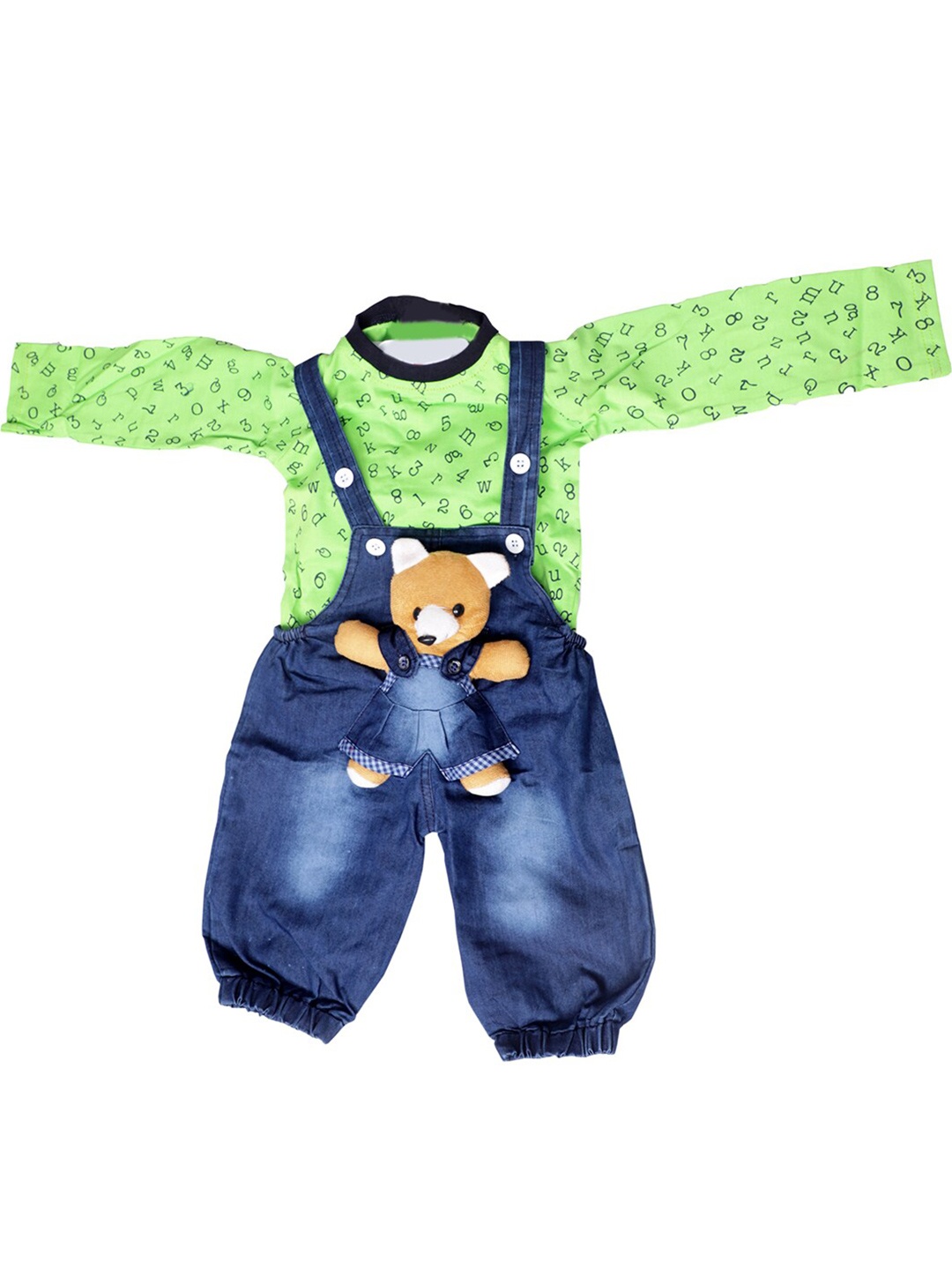 

BAESD Kids Printed Denim Pure Cotton Dungaree With T-Shirt, Green