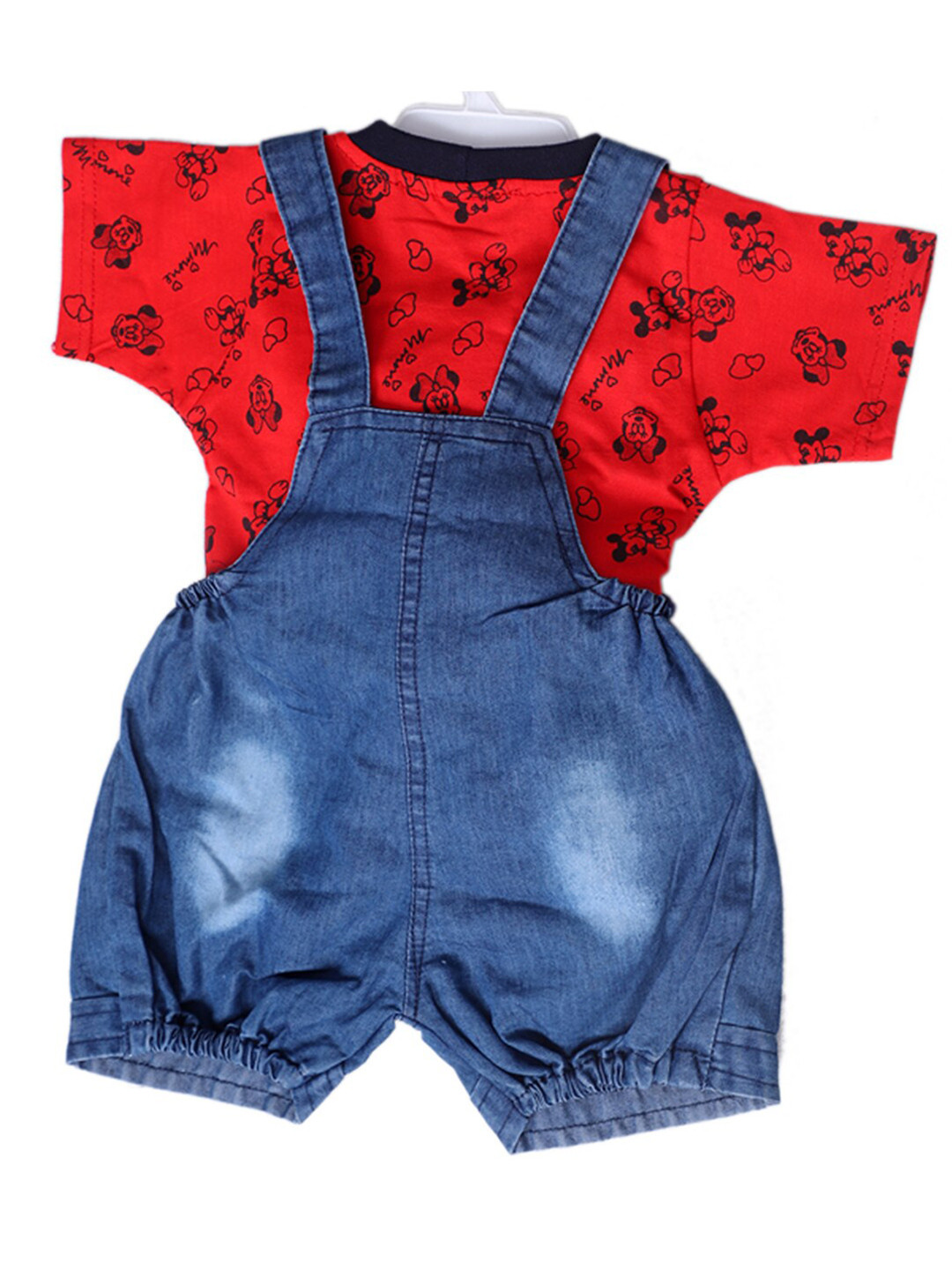 

BAESD Kids Printed Denim Pure Cotton Dungaree With Minnie Mouse Printed T-Shirt, Red