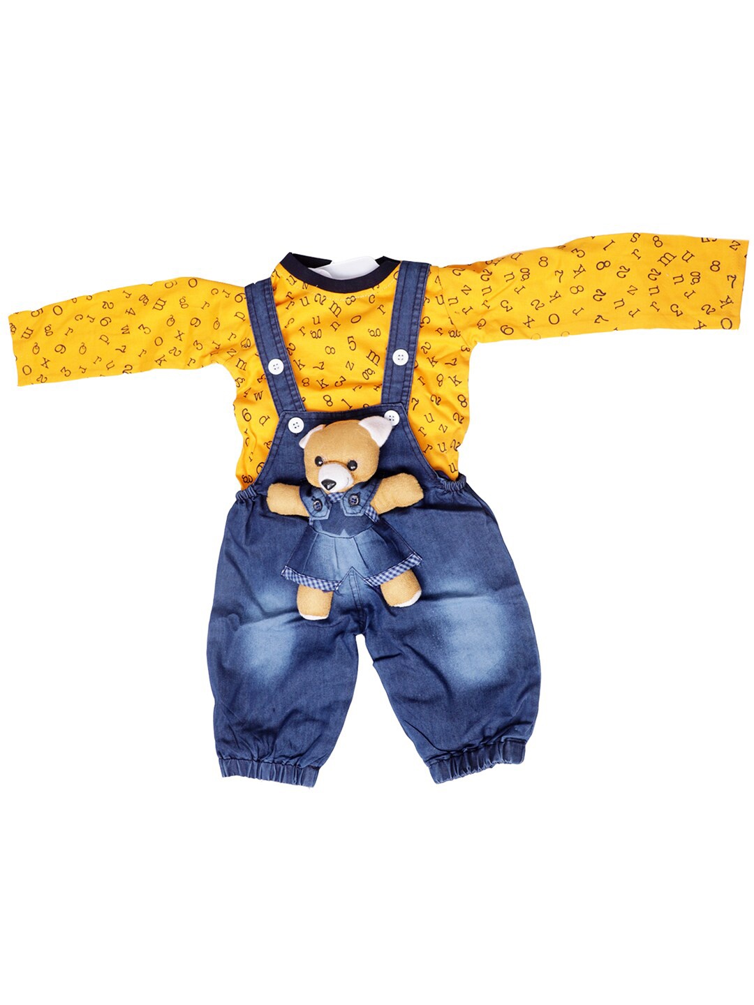 

BAESD Kids Printed Denim Pure Cotton Dungaree With T-Shirt, Yellow