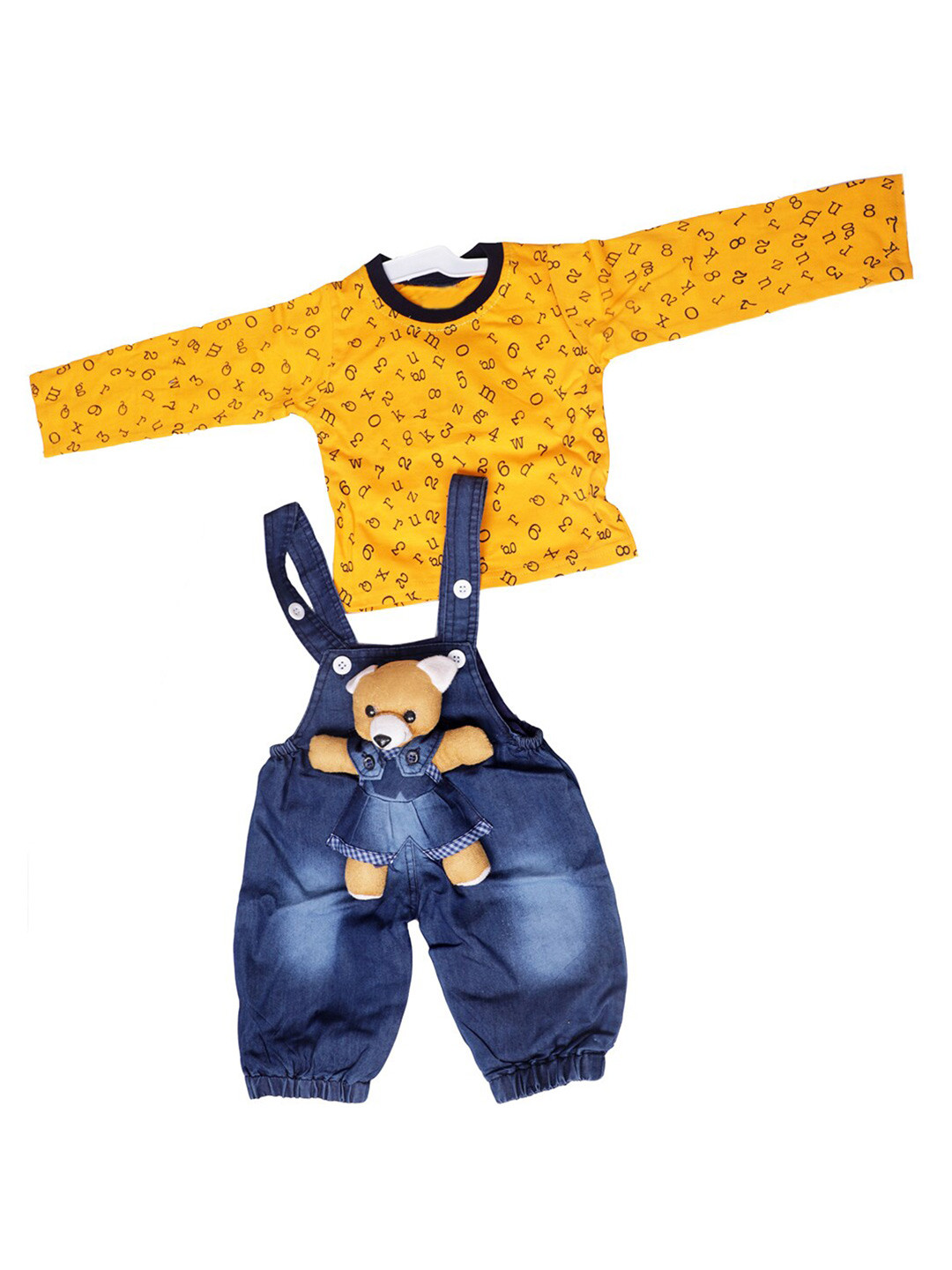 

BAESD Kids Printed Denim Pure Cotton Dungaree With T-Shirt, Yellow