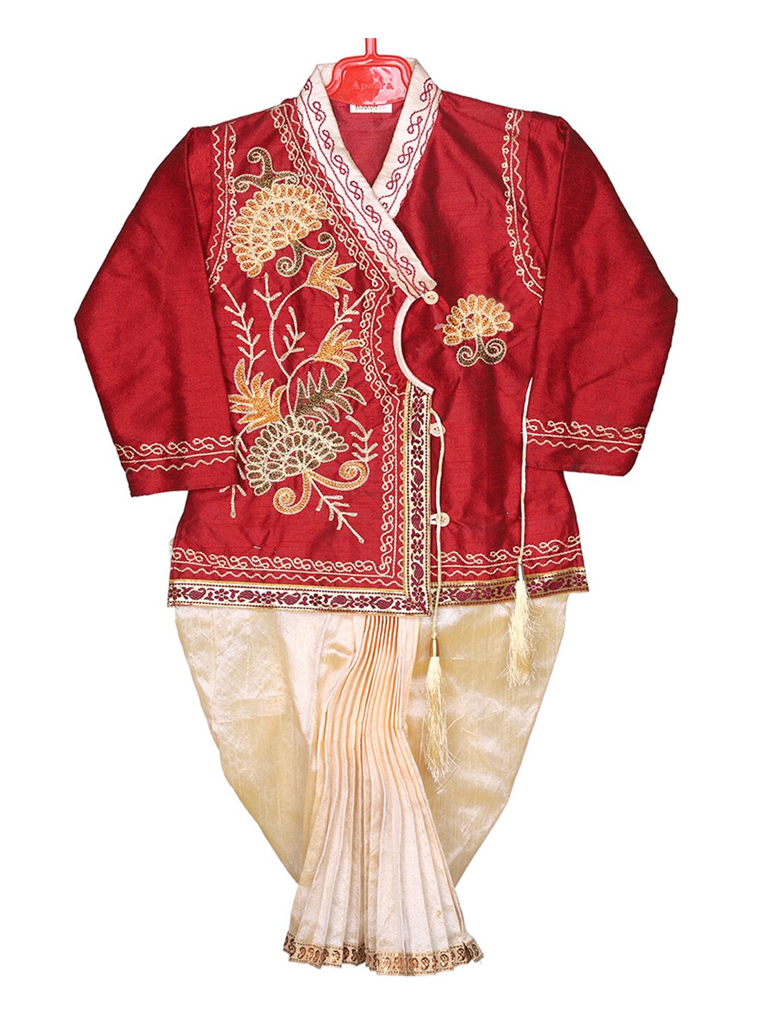 

BAESD Boys Floral Embroidered V-Neck Straight Kurta With Dhoti Pant Set, Red